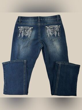 cg l cg Embellished Pocket Bootcut Jeans Dark Wash Embroidered Western SZ 12